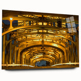 Large abstract wall art of Sacramento scenery in muted blue and green, acrylic glass, ideal for bedroom or dining room decor.