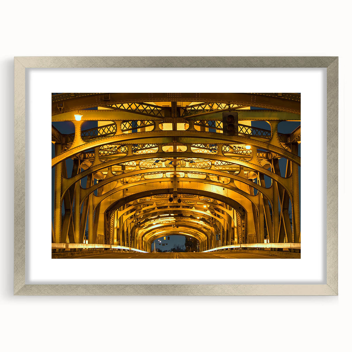 Textured abstract art print of Sacramento scenery in muted earth tones, framed in silver, ideal for bedroom art.