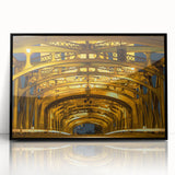 Large abstract wall art featuring a stylized Sacramento skyline in muted gray and blue tones on a framed acrylic.