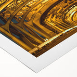 Art deco poster of Sacramento skyline in muted gold and blue tones on rolled canvas, suited for dining room wall art.