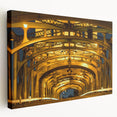 Large art depicting the Sacramento skyline in muted earth tones on stretched canvas, ideal for kitchen wall decor.