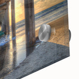 Large abstract wall art of San Diego skyline in muted blue tones on acrylic glass, ideal for dining room ambiance.