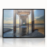 Large abstract wall art of San Diego skyline in muted gray and blue tones on a framed acrylic.