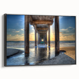 Black and white framed canvas of San Diego landscape, vintage poster style, ideal for bedroom wall decor.