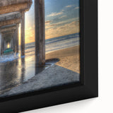 Extra large framed canvas featuring a textured depiction of San Diego skyline in black with colorful art accents.