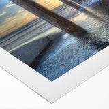 Art deco poster of San Diego skyline in muted blue tones on rolled canvas, suitable for dining room wall art.