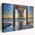 San Diego skyline in muted blue tones on a large stretched canvas, suitable for kitchen wall art.