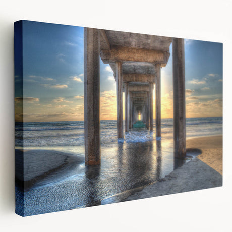 San Diego skyline in muted blue tones on a large stretched canvas, suitable for kitchen wall art.