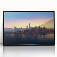 Large abstract wall art of San Francisco skyline in muted blue and gray tones on framed acrylic.