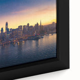 Extra large framed canvas featuring a textured portrayal of San Francisco's skyline in black with colorful accents.