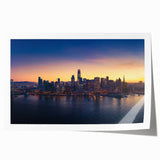 Rolled print of San Francisco landscape in muted blue and gray tones, suitable for dining room wall art.