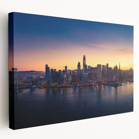 Large stretched canvas featuring a detailed San Francisco skyline in muted gray tones, ideal for kitchen wall art.