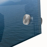 Large abstract wall art of Santa Monica scenery in muted blue and green tones on acrylic glass.