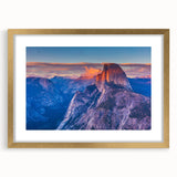 Extra large abstract art print of Yosemite, featuring textured shades of blue and gray, framed in gold.