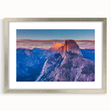 Textured art print of Yosemite landscape in abstract style, with muted earth tones on a framed silver canvas.