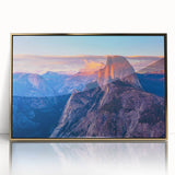 Mid-century modernist style large art print of Yosemite scenery in gold frame, acrylic, ideal for modern art wall decor.