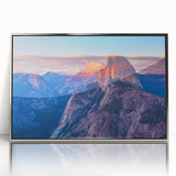 Mid-century modernist art of Yosemite scenery in acrylic, with a silver frame, suitable for modern art wall decor.