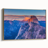 Framed canvas depicting a Yosemite landscape in muted earth tones, ideal for bedroom wall art.