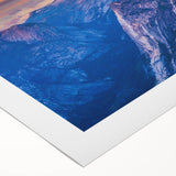 Art deco poster of Yosemite scenery in muted earth tones on rolled canvas, suitable for dining room decor.