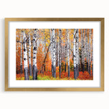 Extra large abstract art print of Aspen scenery in textured gold frame, ideal for living room decor.