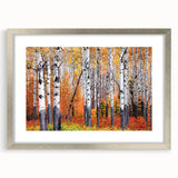Textured abstract art print of Aspen scenery in muted earth tones, framed in silver, ideal for bedroom art.