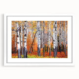 Abstract art print of Aspen, Colorado scenery in muted earth tones on a framed white mat, ideal for dining room decor.