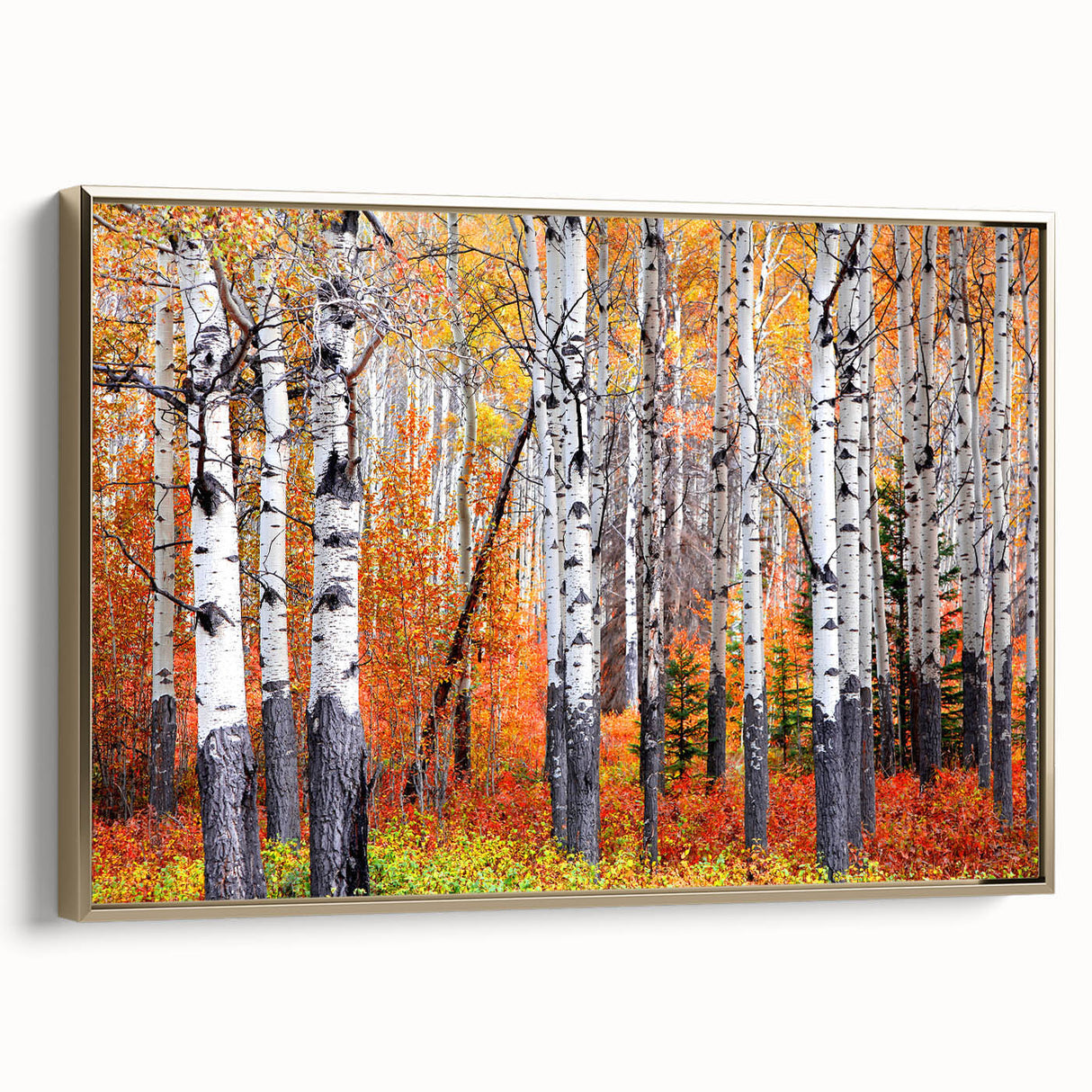 Framed canvas depicting a vintage-style landscape of Aspen, Colorado in muted gold and black tones.