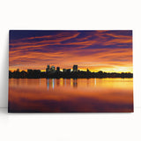 Black and white stretched canvas of Denver skyline, ideal for kitchen wall art or bedroom decor.