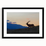 Extra large abstract art print of the Rocky Mountains with textured, colorful art in a black frame.