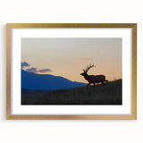Extra large textured art print of the Colorado Rocky Mountains in muted earth tones, framed in gold.