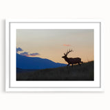 Abstract art print of the Colorado Rocky Mountains in muted earth tones, framed with a white mat.