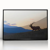 Large abstract wall art depicting the Rocky Mountains in muted earth tones, framed in black acrylic.