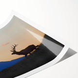 Extra large wall art of the Rocky Mountains in muted earth tones on a rolled canvas, suitable for large living room decor.