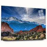 Large abstract wall art of Colorado Springs in muted earth tones on acrylic glass, suitable for bedroom or dining room decor.