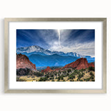 Textured abstract art print of Colorado Springs in muted earth tones on a framed canvas, suitable for bedroom decor.