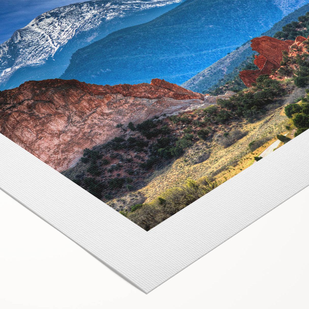 Art deco poster of Colorado Springs with muted earth tones on rolled canvas, suitable for dining room decor.
