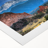 Art deco poster of Colorado Springs with muted earth tones on rolled canvas, suitable for dining room decor.