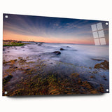 Acrylic print of a serene Connecticut landscape in soft blue and green tones, suitable for bedroom or dining room decor.