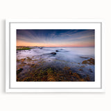 Abstract art print of Connecticut scenery in muted earth tones on a framed white mat.