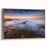 Framed canvas of a colorful Connecticut landscape with vintage poster art style, ideal for living room decor.