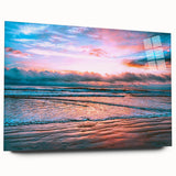 Large abstract wall art depicting Daytona scenery in soft teal and orange tones, acrylic print.