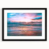 Abstract art print featuring vibrant, textured strokes of red, blue, and green on a large canvas.