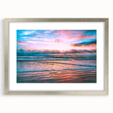 Textured abstract art print of Daytona scenery in muted gray and blue tones on a framed silver mat.