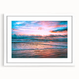 Abstract art print of Daytona scenery in muted blue and green tones on a framed white mat.