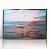 Mid-century modernist art of Daytona scenery in muted earth tones on framed acrylic, ideal for nursery wall decor.