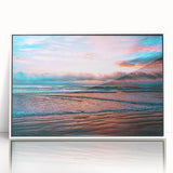 Art Deco poster featuring the Daytona skyline in muted blue and white hues on acrylic, ideal for modern nursery wall art.