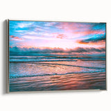 Framed canvas of vintage Daytona landscape painting in muted blues and grays, ideal for living room decor.