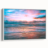 Vintage poster art of Daytona scenery on framed canvas, featuring colorful art in extra large size, ideal for living room.