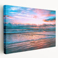 Daytona beach scene printed on large stretched canvas, featuring vibrant blue and sandy tones, ideal for kitchen wall art.