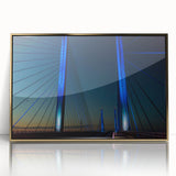 Large acrylic print of Delaware scenery in gold frame, featuring mid-century modernist style.